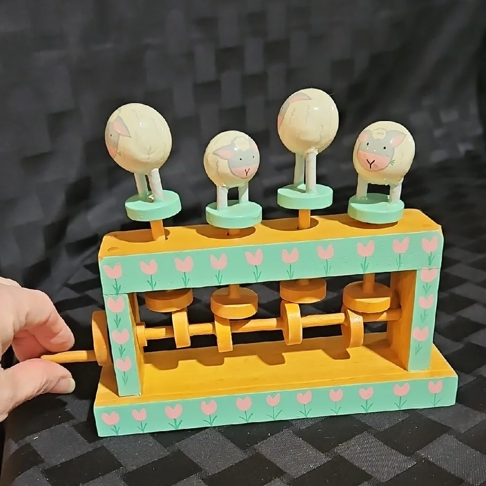 Hand-Cranked Automation Pop-Up Vintage Wooden Sheep Mechanical Crank Folk Art